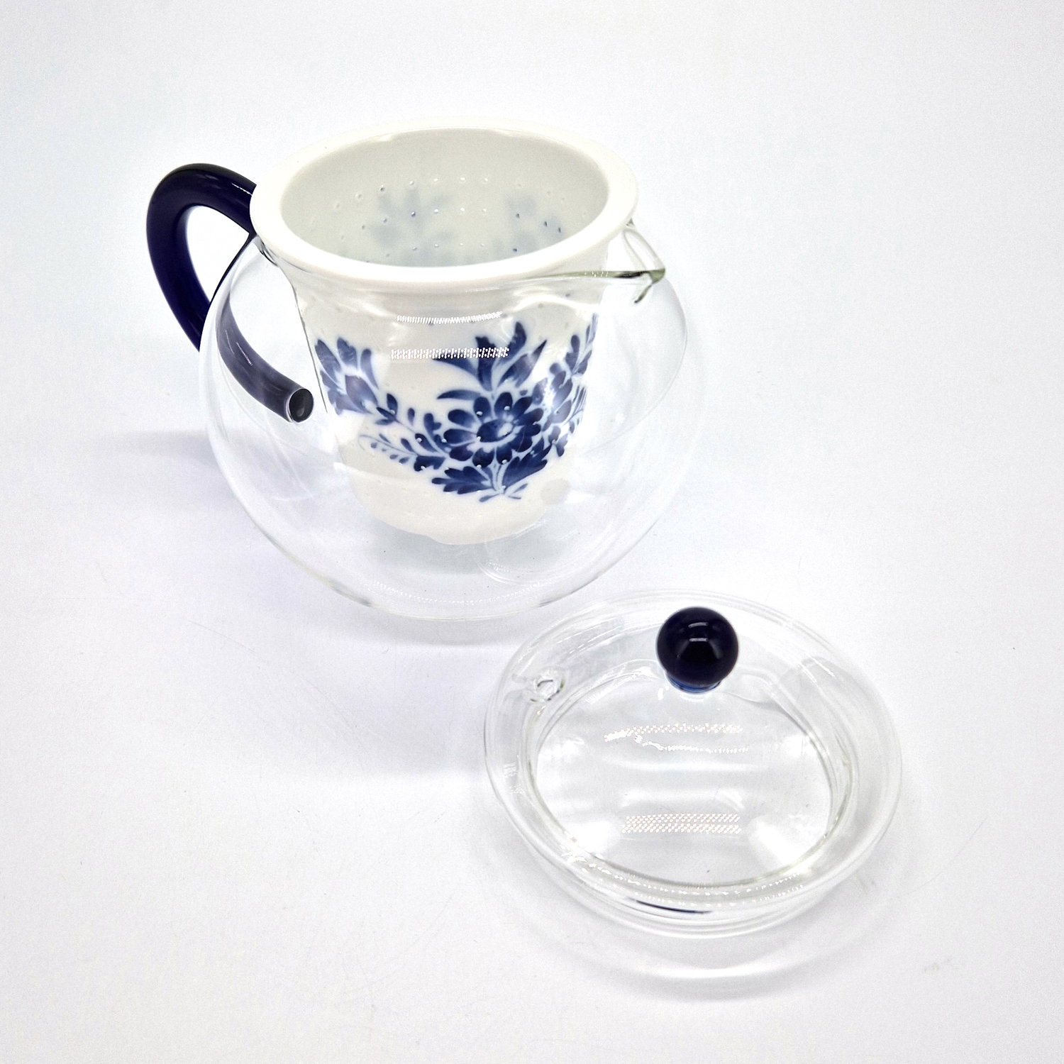 Théière japonaise en céramique avec anse, bleue et grise - HANA,500 cc