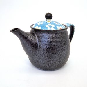 Japanese ceramic teapot with handle, blue and gray - HANA, 500 cc