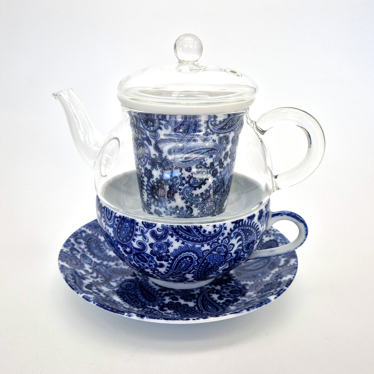 Blue Flower Crystal Cup & Saucer, Japanese Pottery