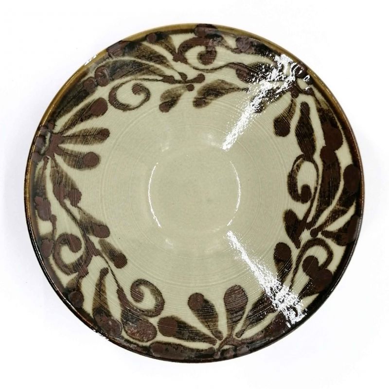 copy of Japanese beige ceramic ramen bowl, SHITO, rusty leaves pattern
