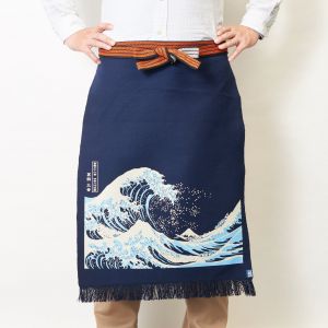 Tablier traditionnel japonais en coton Great Wave, MAEKAKE UKIYOE HOKUSAI