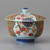 Japanese ceramic Chawanmushi tea bowl with lid, floral pattern - BOTAN