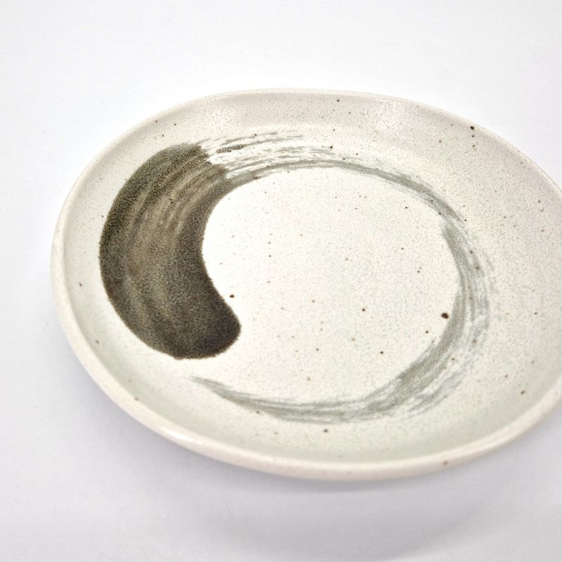 Small Japanese ceramic plate, green brush stroke - MIDORI NO BURASHI