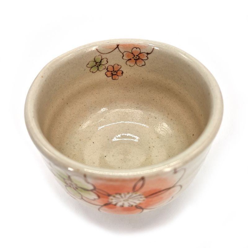 Japanese bowl for Japanese tea ceremony, Sakura to orenji hata