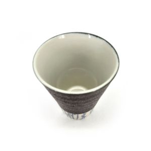 Japanese ceramic cup, blue vertical line, SUDARE KOKASAN