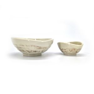 Japanese ceramic saucier set, swirl beige, BEJU NO UZUMAKI