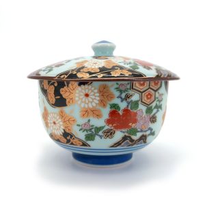 Japanische Chawanmushi-Teeschale aus Keramik mit Deckel, Blumenmuster - BOTAN