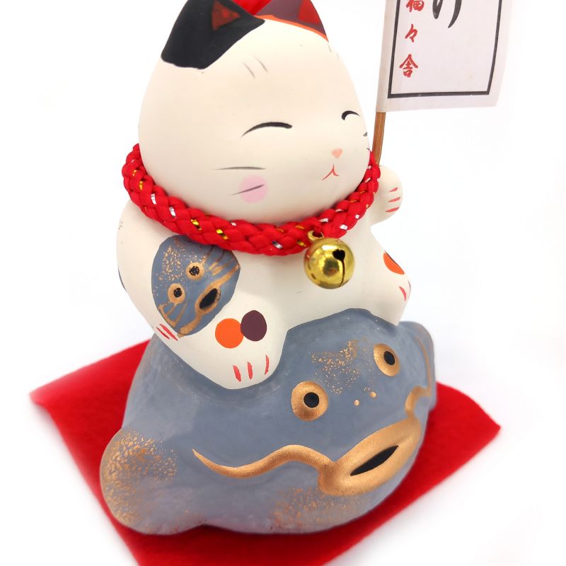 Chat manekineko porte-bonheur antisismique japonais en céramique - TAISHIN SEI