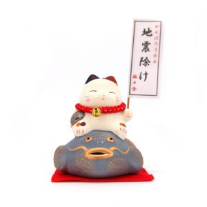 Chat manekineko porte-bonheur antisismique japonais en céramique - TAISHIN SEI