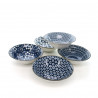 Japanese traditional colour white and blue 5 bowls set with flower patterns in porcelain SHIMITSU
