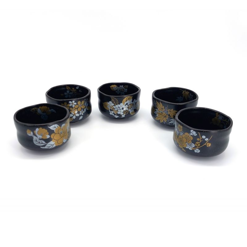 Juego de 5 cuencos de té de cerámica japonesa Hannari - Las cuatro estaciones de Japón - NIHON NO SHIKI