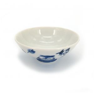 Japanese blue and white ceramic rice bowl, FUKURO, owl