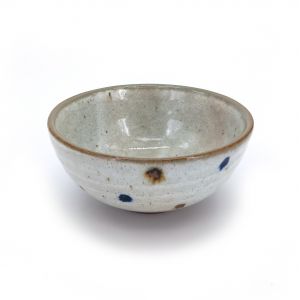 Japanese ceramic rice bowl, brown and blue dots, POINTO