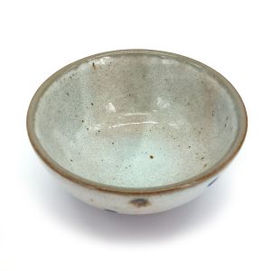 Japanese ceramic rice bowl, brown and blue dots, POINTO