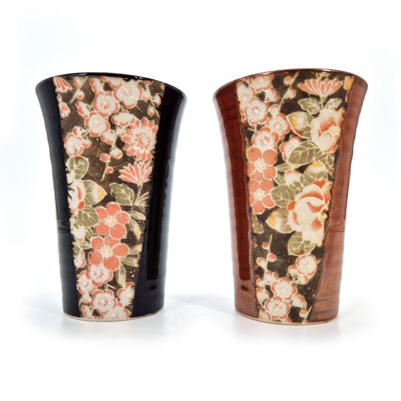 Duo di tazze da tè giapponesi in ceramica rossa e nera - HANA