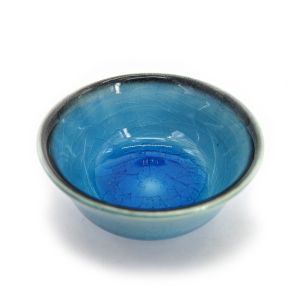 Servizio per sake in ceramica giapponese, 1 bottiglia e 2 tazze, RAGUN, blu laguna