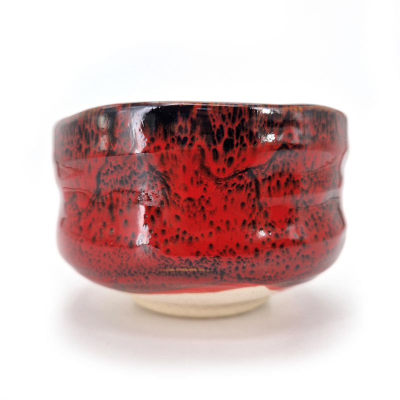 Ceramic bowl for tea ceremony, red and black, silver reflection - RANDAMU 1