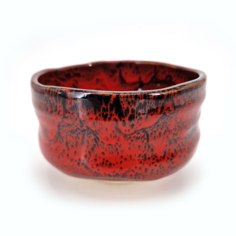 Ceramic bowl for tea ceremony, red and black, silver reflection - RANDAMU 1