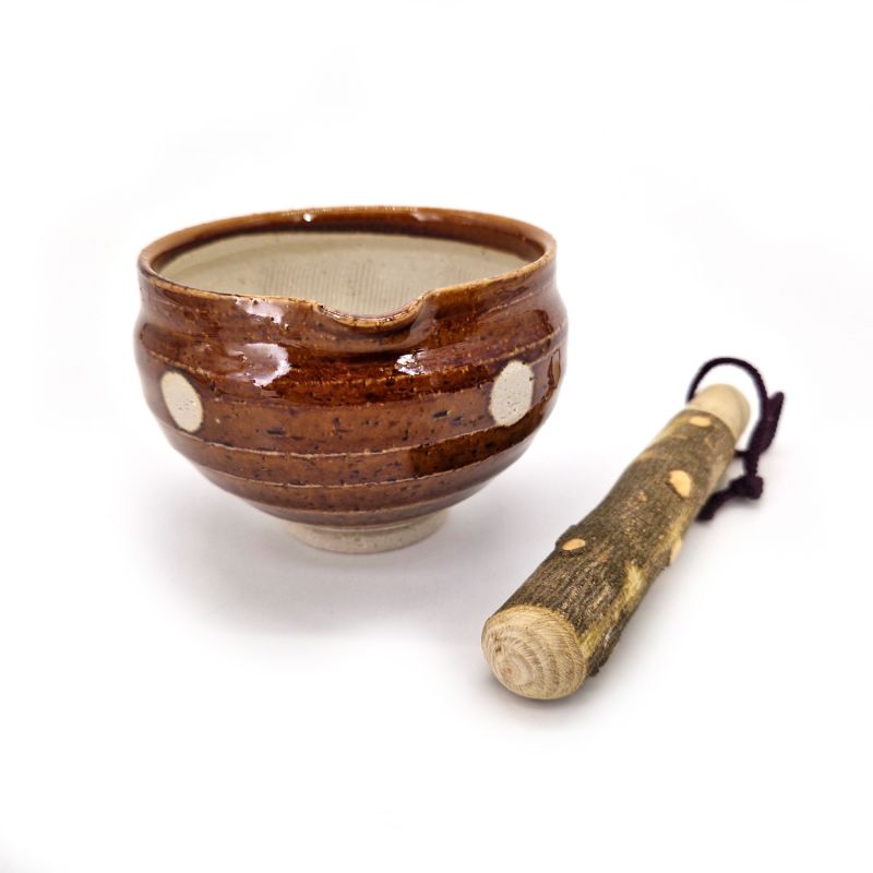 Cuenco suribachi japonés de cerámica con mortero de madera, DAIDOKORO, 9 cm