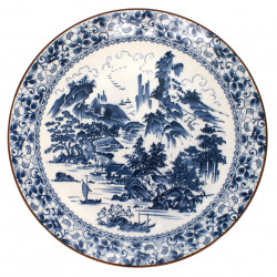 Japanese traditional colour white large-sized plate with blue landscape picture in ceramic SHIN SANSUI