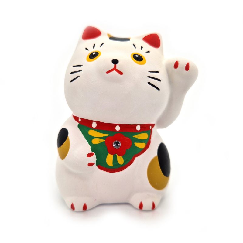 Chat manekineko porte-bonheur japonais en céramique - SHIROI NEKO