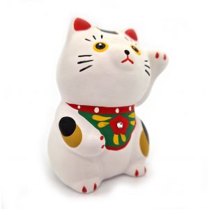 Gato manekineko de la suerte de cerámica japonesa - SHIROI NEKO