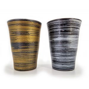 Duo of ceramic, silver and gold tea cups - GIN KIN