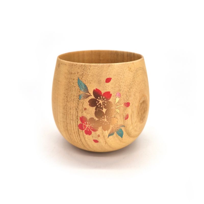 Japanische Natsume-Teetasse aus Holz mit Kirschblattmuster, SAKURA