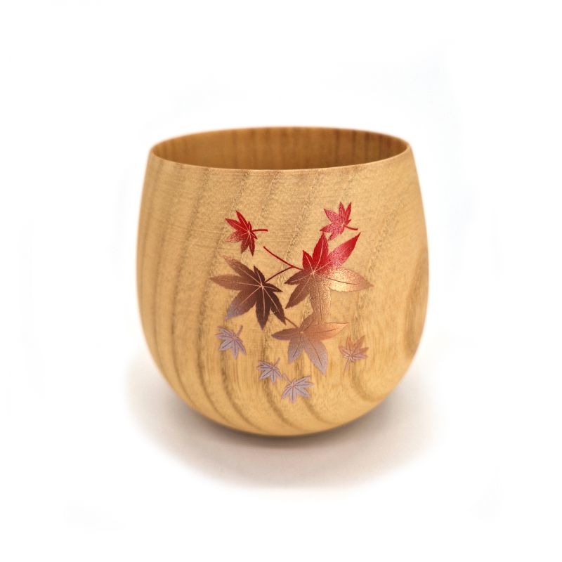 Japanische Natsume-Teetasse aus Holz mit Ahornblattmuster, MOMIJI 1