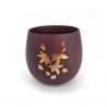 Japanese tea cup in dark natsume wood with maple leaf pattern, MOMIJI 1