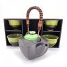 Black and green ceramic teapot and 4 cups set - MIDORI