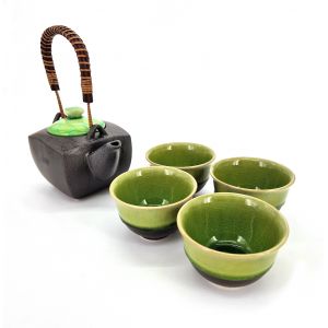 Black and green ceramic teapot and 4 cups set - MIDORI