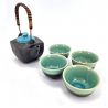 Black and blue ceramic teapot and 4 cups set - AOMI