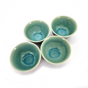 Set teiera e 4 tazze in ceramica nera e blu - AOMI