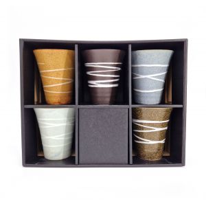 Set de 5 tasses japonaises en céramique, motif spirale - RASEN 