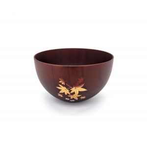 Japanese brown wooden bowl, autumn leaves - MOMIJI