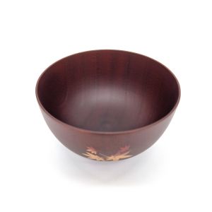 Japanese brown wooden bowl, autumn leaves - MOMIJI