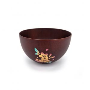 Bol japonais en bois marron, fleurs de cerisier - SAKURA NO HANA