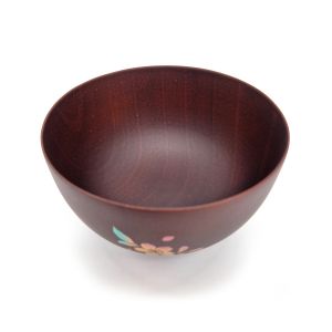 Japanese brown wooden bowl, cherry blossoms - SAKURA NO HANA