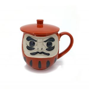 Traditional Japanese tea cup with lid, red daruma, AKAI DARUMA