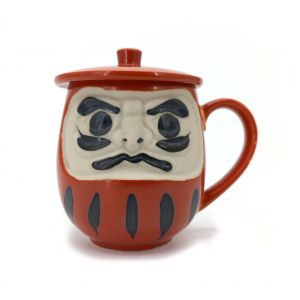 Traditional Japanese tea cup with lid, red daruma, AKAI DARUMA