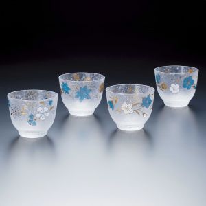 Juego de 4 vasos de sake japonés, BLUE SHIKI