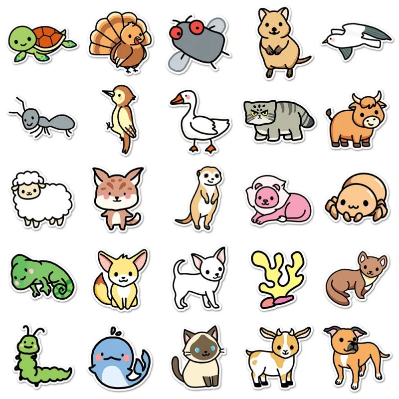 Lot of 50 Japanese stickers, Kawaii Animal Stickers 2-DOBUTSU 2