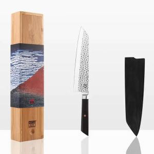 Kiritsuke KOTAI hammered Japanese kitchen knife (chef's knife) with saya and bamboo box - blade 21 cm