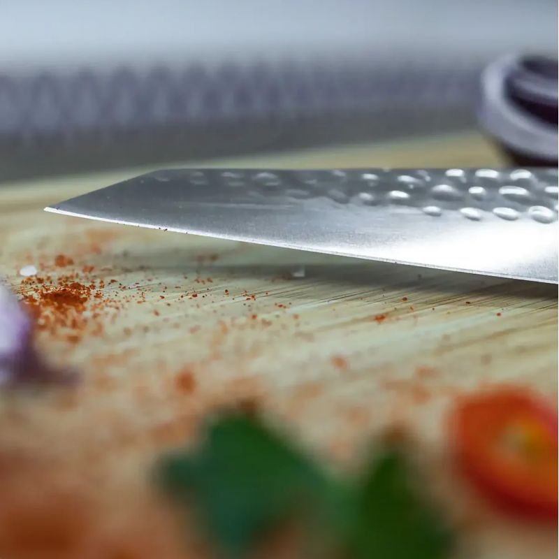 Petty hammered Japanese kitchen knife (universal knife) Bunka - with magnetic saya and gift box - blade 13.5 cm