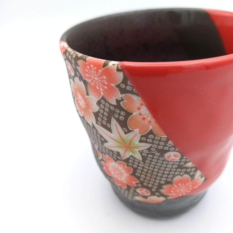 taza japonesa roja y negra, YUZEN sakura
