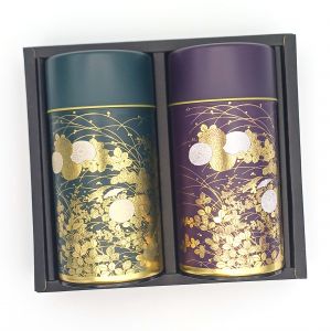 Duo de boîtes à thé japonaises métalliques vert et violet, SHUKANOEN, 200 g