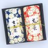 Dúo de cajas de té japonesas azules y rojas cubiertas con papel washi, UMEROMAN, 200 g