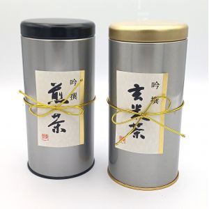 Duo of tea boxes with 100 g of sencha and 100g Matcha iri genmaicha