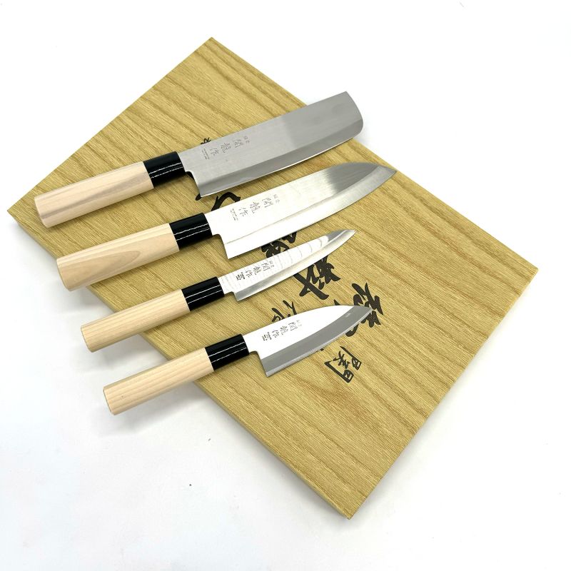 Scatola da 4 coltelli giapponesi Santoku Nakiri Sashimi Deba - - SEKIRYU